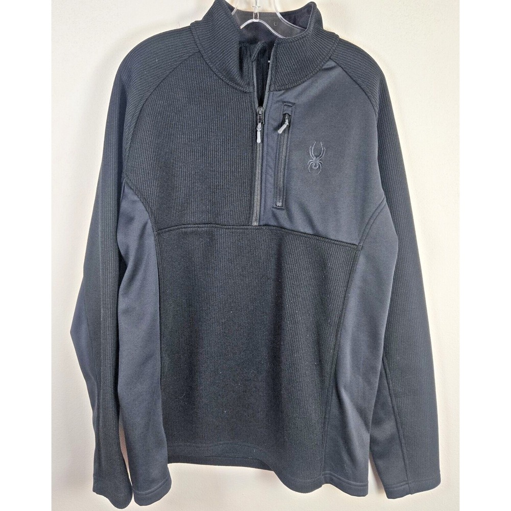 Spyder Waffle Sweater Jacket‎ Men's Size XL Pull Over Black Quarter Zip Pocket